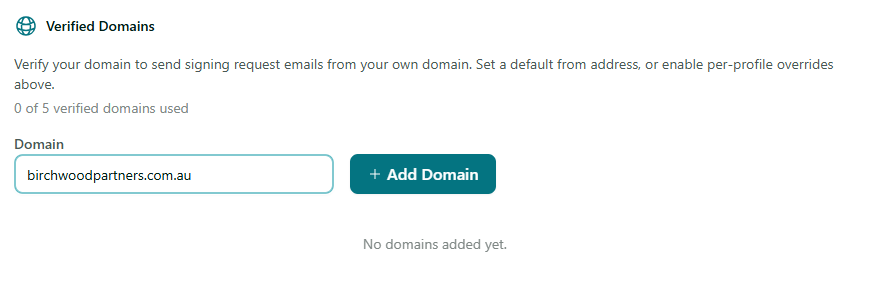 Entering a domain with the Add Domain button