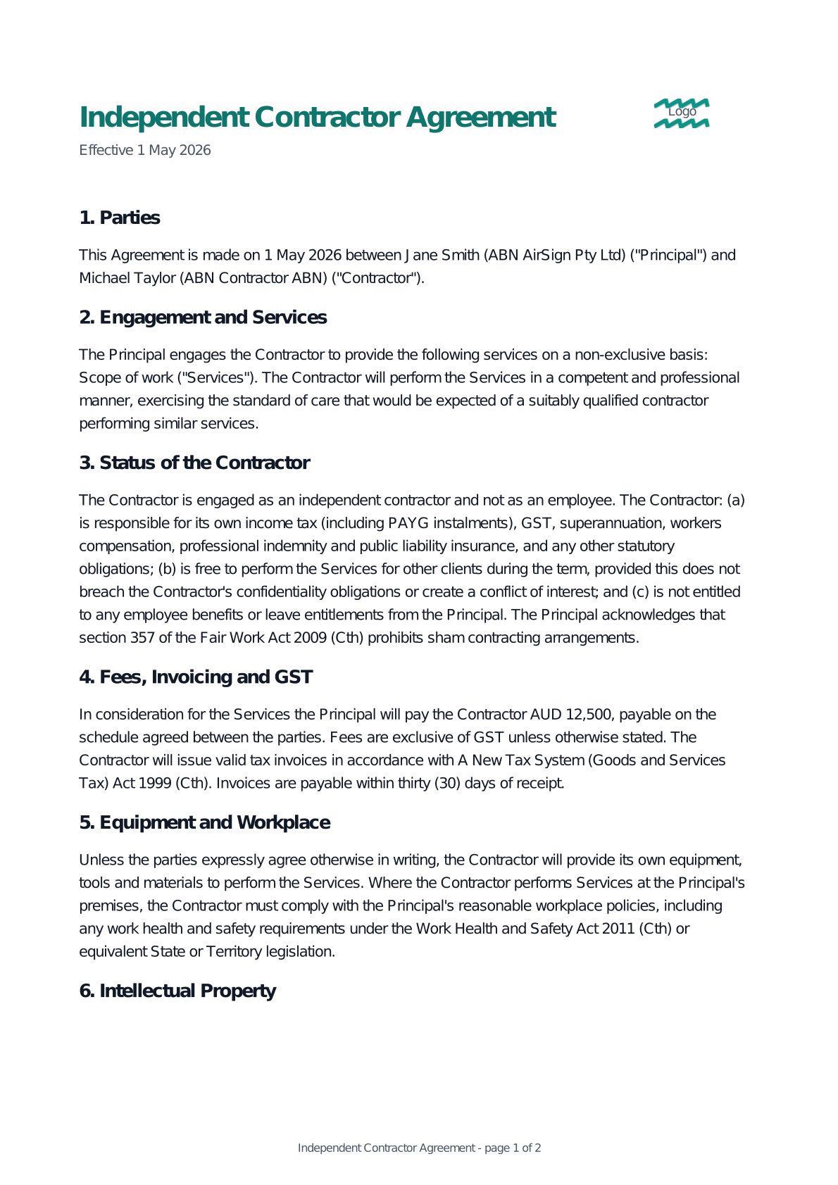 Preview of the Independent Contractor Agreement template